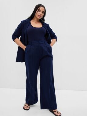 GAP 100% Linen Cropped Wide Leg Pants – Navy – Size 12